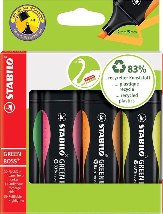 Produktbild STABILO GREEN BOSS Textmarker (Orange, Gelb, Grün, Pink, 5 mm, 4 x)