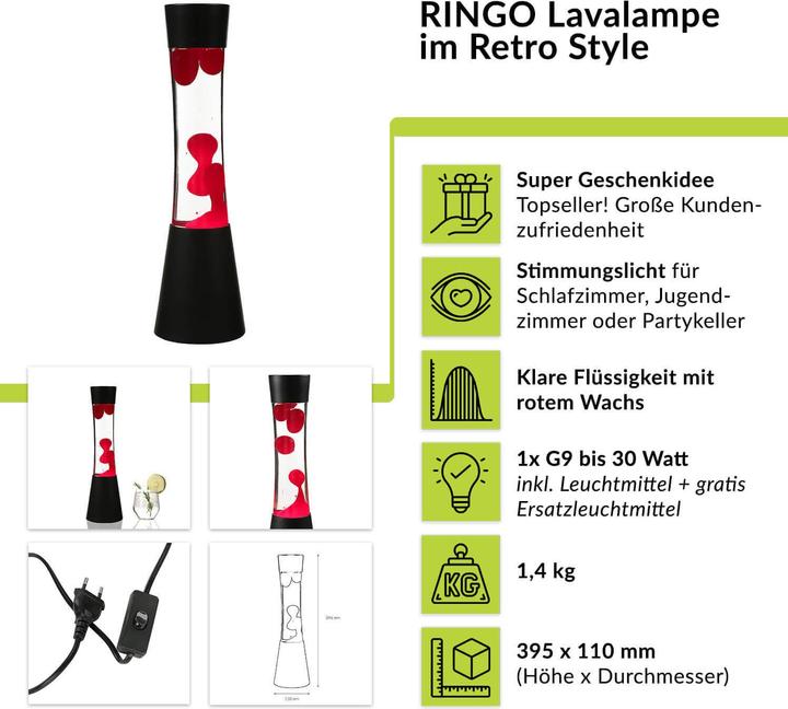 Label énergétique Licht-Erlebnisse Lampe à lave Ringo (210 lm, G9)