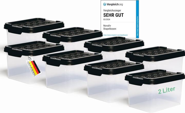 Actual product image Novaliv 8x Aufbewahrungsboxen mit Deckel klein 2 L Anthrazit Nestbar stapelbare Plastikboxen mit Cli (2 l)