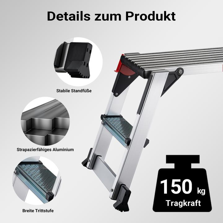 Produktbild Wiltec Alu Arbeitsplattform klappbar mobile Arbeitsbühne Tritthocker Gerüstturm (Arbeitsplattform, 126.50 cm)