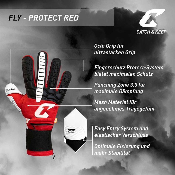 Produktbild Catch & Keep Fussballhandschuhe Fly Protect Gr. 10 Rot Torwart Keeper Goalie Handschuhe (10)