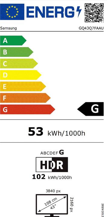 Energie-Label Samsung 43" QLED Q7F 4K Vision AI Smart TV 2025 (43", QLED, 4K, 2025)