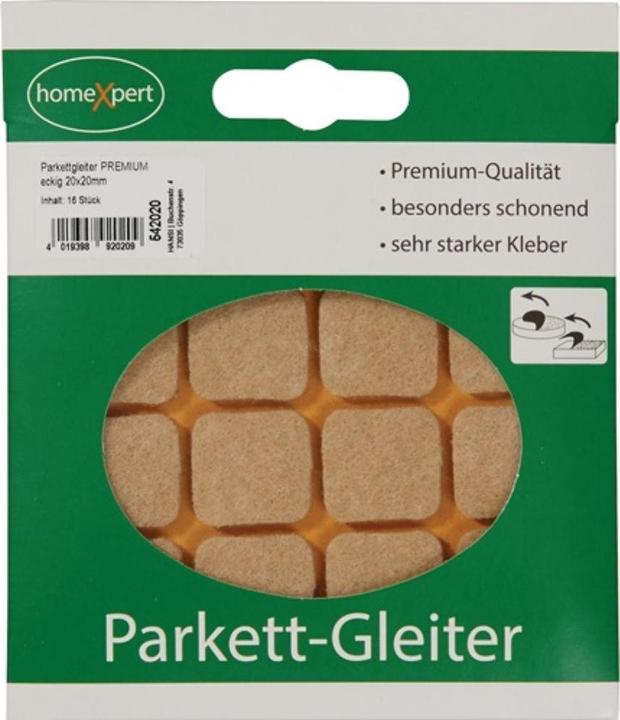 Produktbild Hansi-Siebert Parkettgleiter Premium 20 x 20 mm Filz natur eckig selbstklebend (Parkettgleiter, 16 Stück)