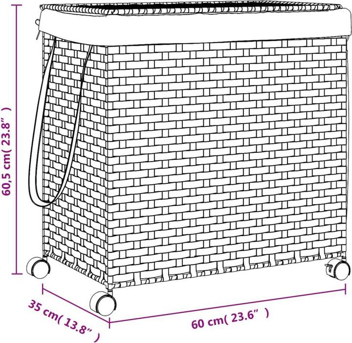 Produktbild VidaXL Wäschekorb mit Rollen Weiss 60x35x60,5 cm Rattan,Farbe