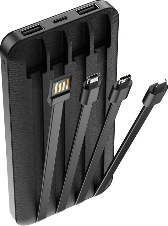 Actual product image Forever power bank TB-411 ALLin1 10000 mAh with cables USB-C + Lightning + microUSB black (10000 mAh, 10 W, 10 Wh)