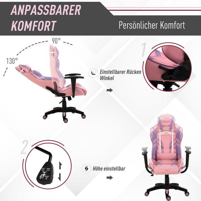 Produktbild Swisshandel24 Ergonomischer Gaming Stuhl Bürostuhl Verstellbares Massage Lendenkissen Rosa&Violett