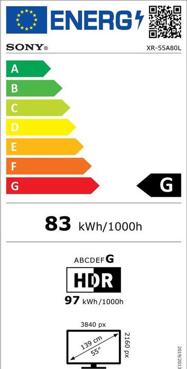 Label énergétique Sony XR-55A80L (55", A80L, OLED, 4K, 2023)