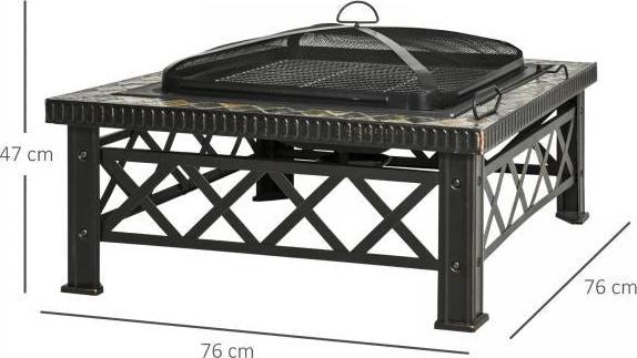 Produktbild Outsunny Feuerschale mit Funkenschutz und Grillrost (76 cm)