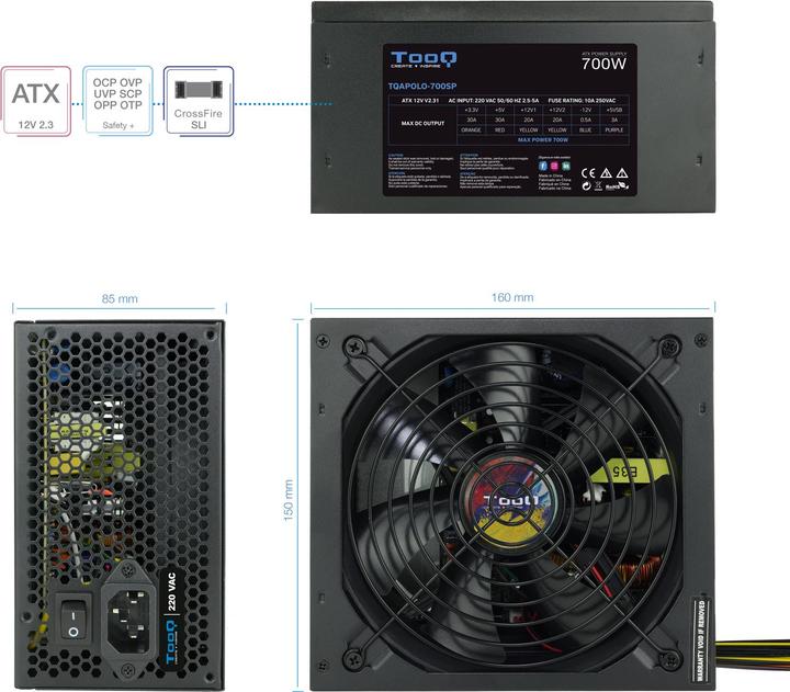 Image du produit Tooq Technology Alimentation ATX TooQ Apolo - 700W (Noir) (700 W)