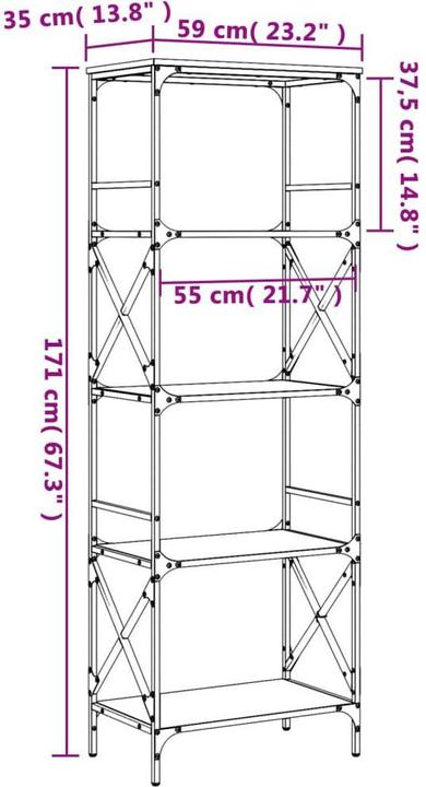 Actual product image VidaXL Bookcase 5 shelves black 59x35x171 cm
