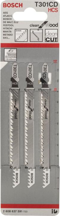 Actual product image Bosch Professional Zubehör Jigsaw blade T 301 CD Clean for Wood, pack of 3