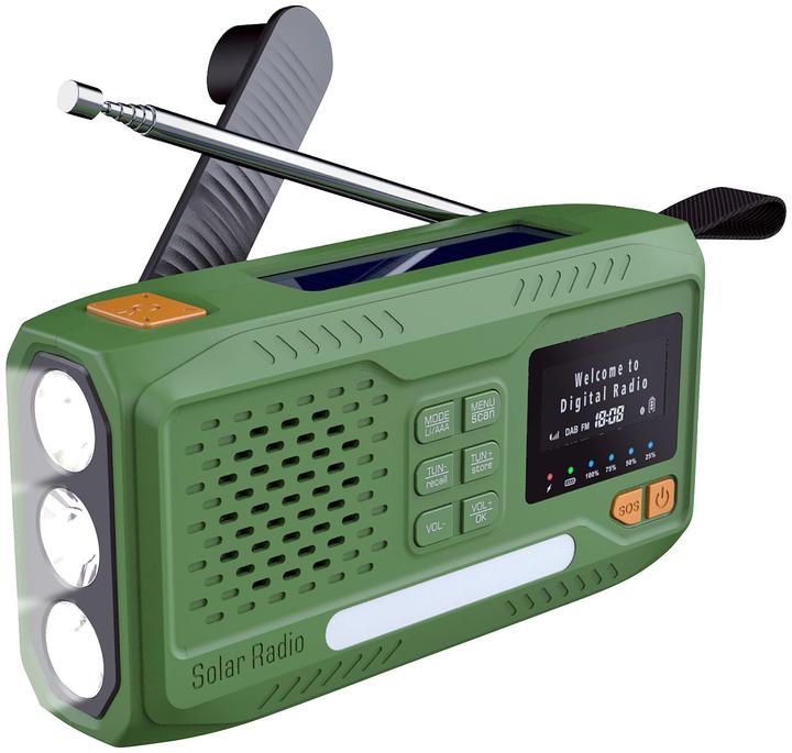 Infactory Mobiles DAB+-Kurbelradio mit EWF, Solarpanel, LED, USB, Bluetooth 5 (FM, DAB+, UKW, Bluetooth)