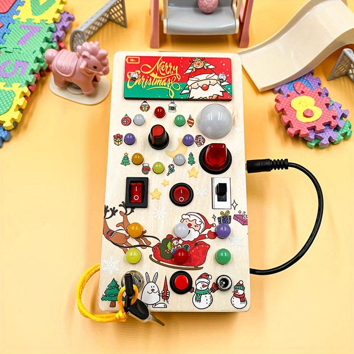 Actual product image Activity Board Wooden LED light busy block puzzle early learning power button traffic light tool toy
