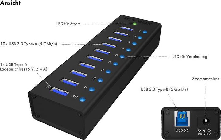 Actual product image Icy Box Ib-Ac6110 (USB-B, 10 Ports)