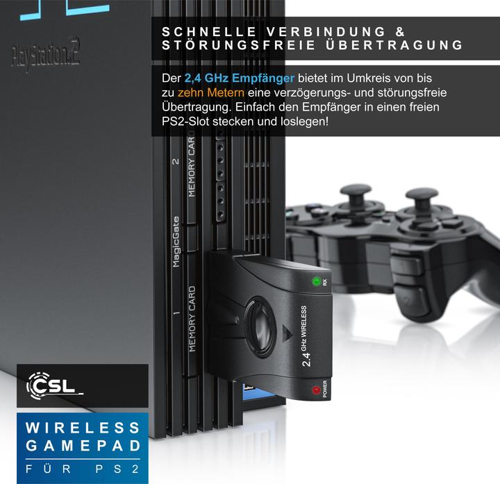 Produktbild CSL PlayStation Controller, Wireless PS2 Gamepad, 2,4 GHz Funk Adapter mit Dual Vibration (PS2)
