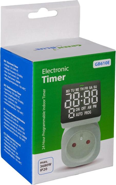 Produktbild Greenblue digitale Zeitschaltuhr max. Belastung 16A IP20 GB610 E