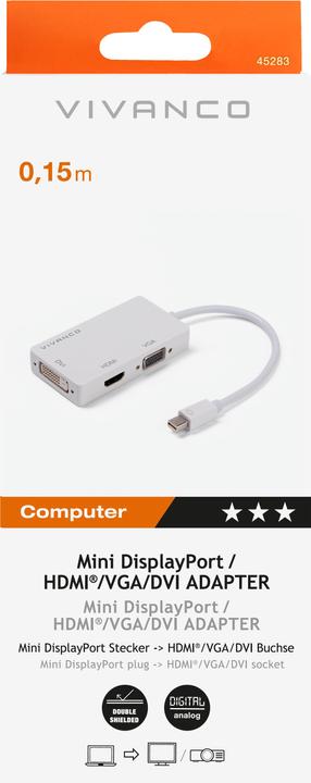 Immagine prodotto Vivanco Adattatore Mini DisplayPort - HDMI, DVI, VGA (Mini DP, 10 cm)