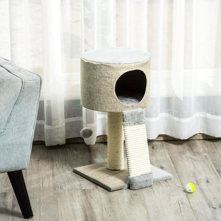 Produktbild PawHut Kratzbaum mit Katzenkasten (50 cm, Grau)