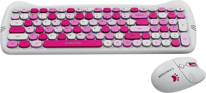 Image du produit Canyon Clavier d'ordinateur HSET-W6 FR Keyboard+Mouse Kitty Edition AAA+ Wireless Pink (104 Boutons)