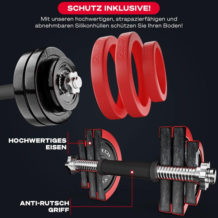 Produktbild Sportstech Sie können sich nicht entscheiden, ob eine Langhantel oder Kurzhanteln besser für Sie geeignet wären