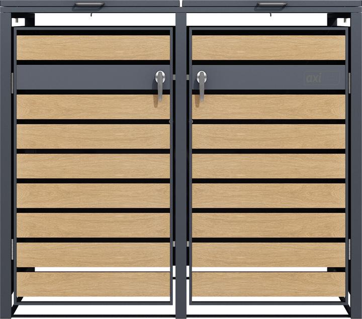 Produktbild Axi Lucas Mülltonnenbox Metall Anthrazit/Holzoptik 2x 240L