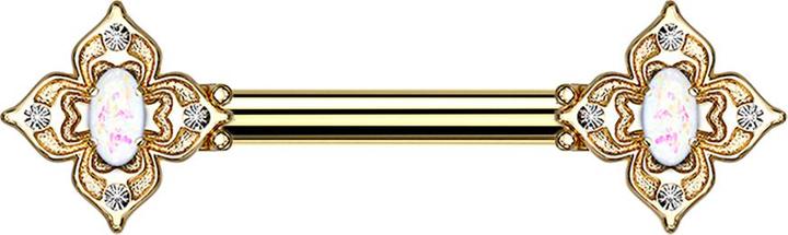 Image du produit Acha Direct Barbell vergoldet Blumenquadrat filigran mit Opal weiss (Laiton, Acier chirurgical 316L)