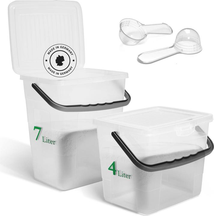 Actual product image Novaliv Sparset Waschmittelbox mit Deckel 4 Liter + 7 Liter Transparent und Dosierlöffel Box Waschpu (7 l)