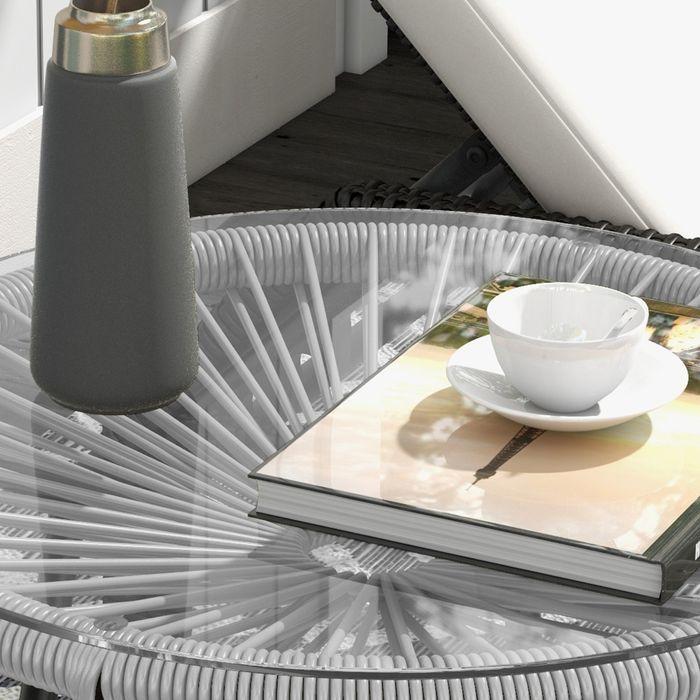 Produktbild Swisshandel24 Ratten Beistelltisch, Bistrotisch, Kaffeetisch mit Glastischplatte, Runder Gartentisch, für Terrasse