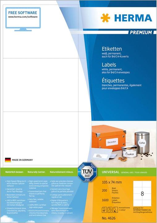 Produktbild HERMA Universal Etiketten A4
