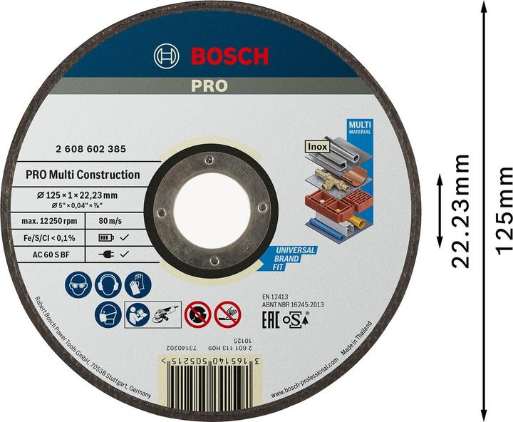 Image du produit Bosch Professional Zubehör Disque à tronçonner PRO Multi Material, 125 x 1 x 22,23 mm