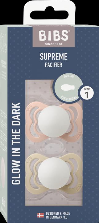 Actual product image Bibs Supreme silicone soother (pack of 2), Vanilla & Blush Night (size 1, 0-6M) (2 x, up to 6 M.)