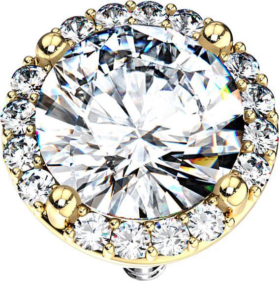 Star Piercing Dermal Anchor 14k vergoldet doppel gepflastert Kristall gross silber (Chirurgenstahl 316L, Messing)