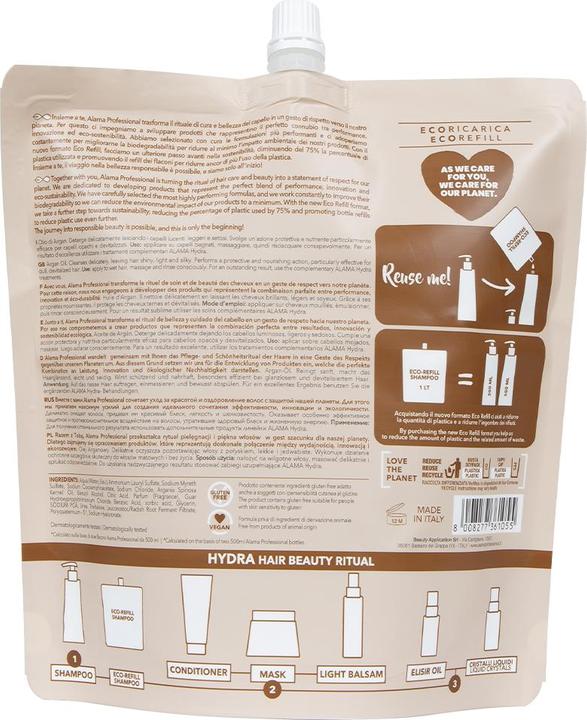 Actual product image Alama Professional ALAMA Hydrating Shampoo szampon do włosów refill 1000ml (1000 ml, Liquid shampoo)