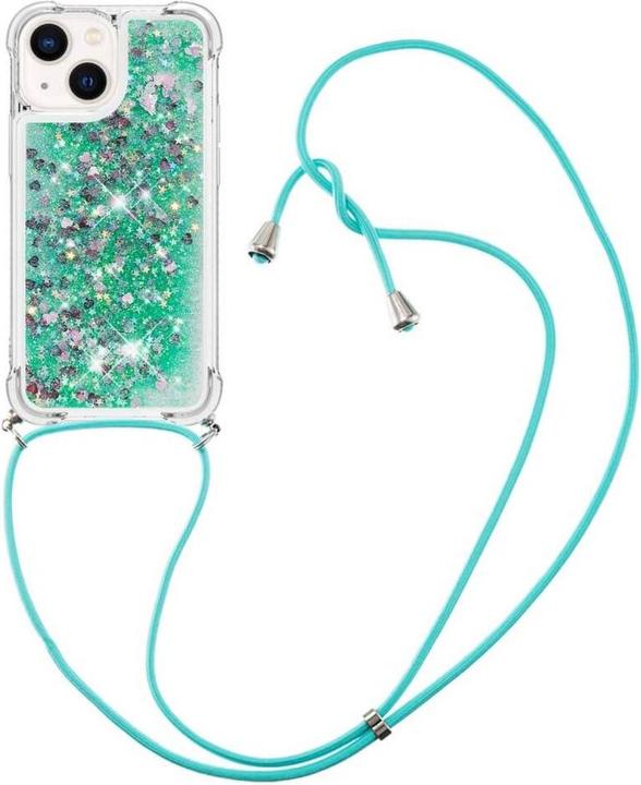 Actual product image Cover-Discount iPhone 15 Plus - Glitter Case with Lanyard turquoise (Apple iPhone 15 Plus)