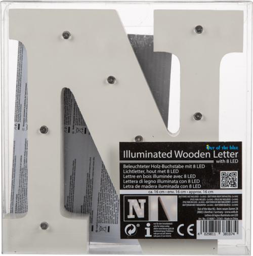 Actual product image Ootb Illuminated wooden letter N, with 8 LEDs, approx. 16 cm
