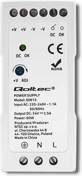 Produktbild Qoltec DIN-Schienen-Netzteil | 60W | 24V | 2 5 A | Weiss | Schlank (60 W)