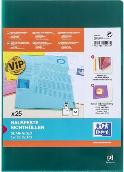 Produktbild Elba Sichthülle Premium, DIN A4, PVC, glasklar, grün, 25er dokumentenecht, transparent, aus vollfarbiger (A4, 1 x)