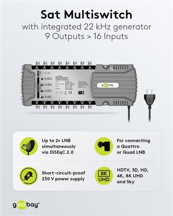 Image du produit Goobay Commutateur multiple satellite 9 entrées/16 sorties (Multi commutateur)