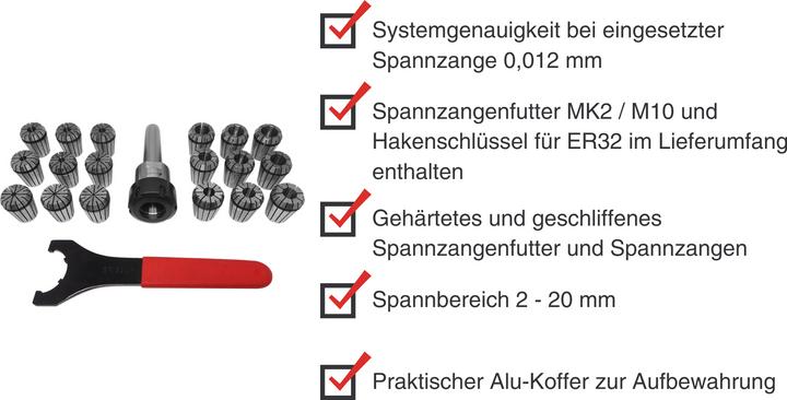 Actual product image Paulimot ER32-Spannzangen-Set 2 - 20 mm MK2 / M10 im Alu-Koffer