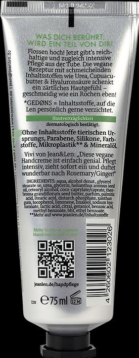 Actual product image Jean & Len Hc Urea Rosemary&Ginge (75 ml)