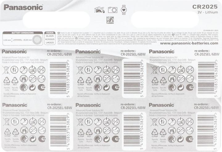 Immagine prodotto Panasonic Potenza al litio CR2025 (6 pz., CR2025, 165 mAh)