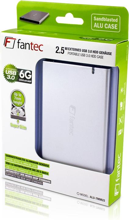 Immagine prodotto Fantec ALU-7MMU3 Contenitore esterno per HDD SATA III da 6,35 cm e 2,5 pollici con altezza di 7 mm USB 3.0 (2.5")