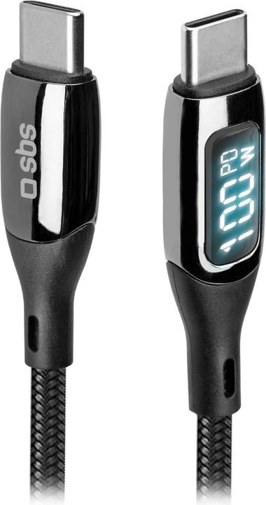 Produktbild SBS USB-C auf USB-C Kabel 100W m. Bildschirm 1m schwarz (1 m, USB 3.0, 100 W)