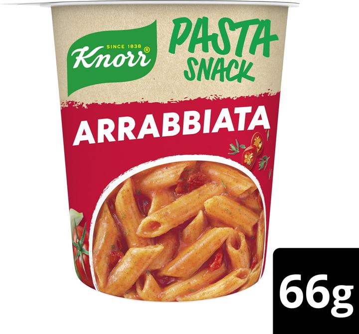 Knorr Pasta Snack Arrabbiata Becher, Instant Fertiggericht mit pikanter Sauce, in 5 Minuten zubereitet (80 g)