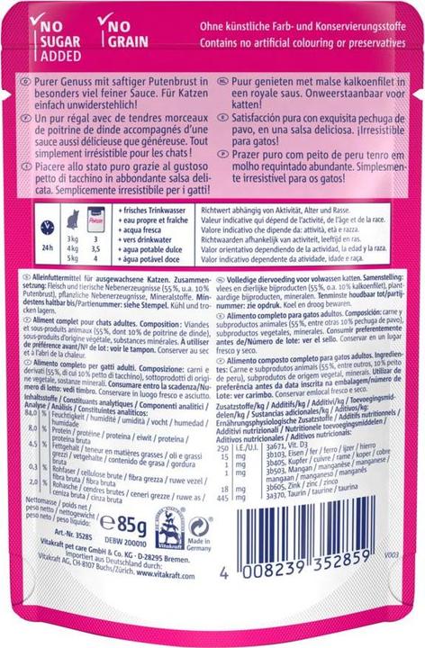 Valori nutrizionali e ingredienti Vitakraft Salsa Poésie Déli con petto di tacchino (Adulto, 23 pz., 85 g)