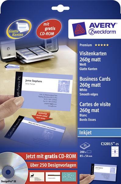 Produktbild Avery Premium-Visitenkarten (260 g/m², 200 x, A4)