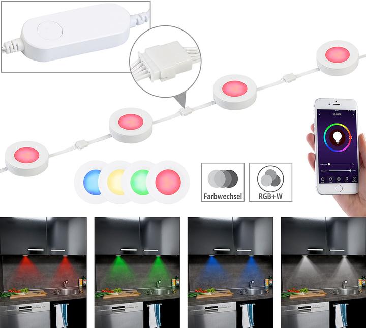 Image du produit Lunartec Jeu de 4 lampes d'extension pour les luminaires d'agencement LED ULA-100 (RGBW, 7 cm)