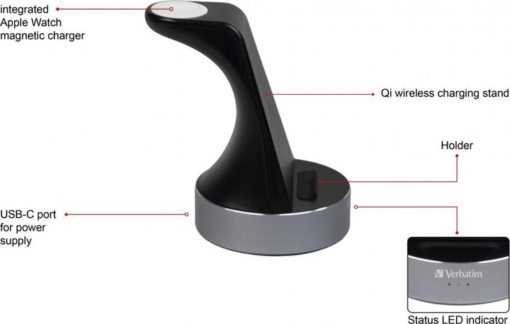 Produktbild Verbatim 2 in 1 Qi Wireless+Apple Watch Charger (20 W)