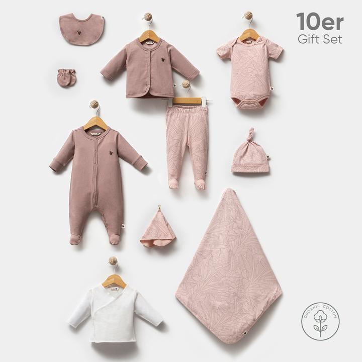 TotsTale Premium 10-teiliges Geschenkset aus Bio-Baumwolle – Erstausstattung für Neugeborene (50, 56, 62, 68)