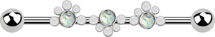 Star Piercing Barbell silber zwei Kugeln gepunktete Welle drei Opale weiss (ohne Messing, Chirurgenstahl 316L)
